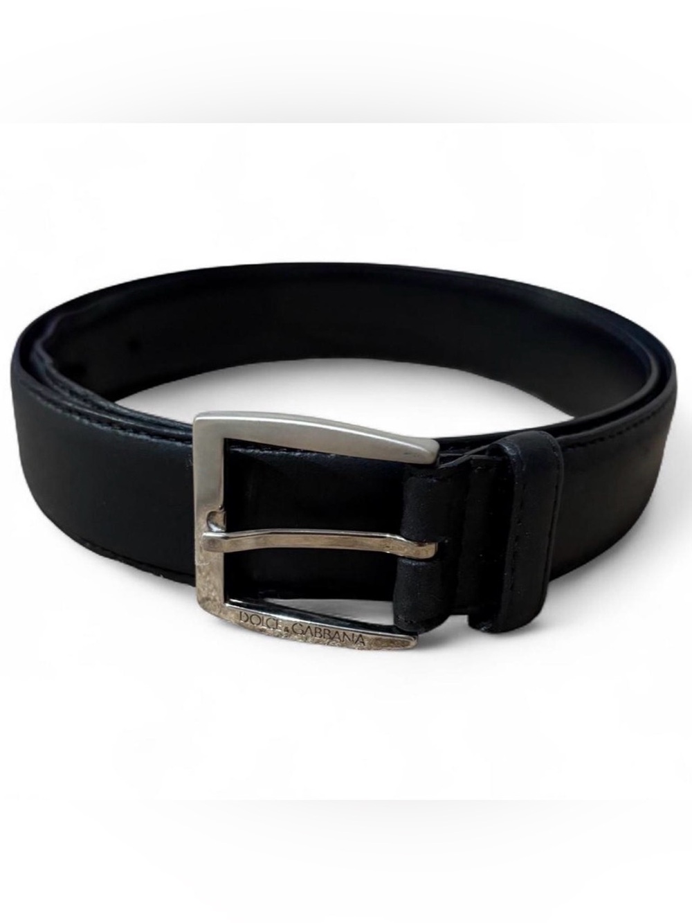 Dolce & Gabbana Black Leather Belt with Silver Buckle Size 48/90 Made in Italy